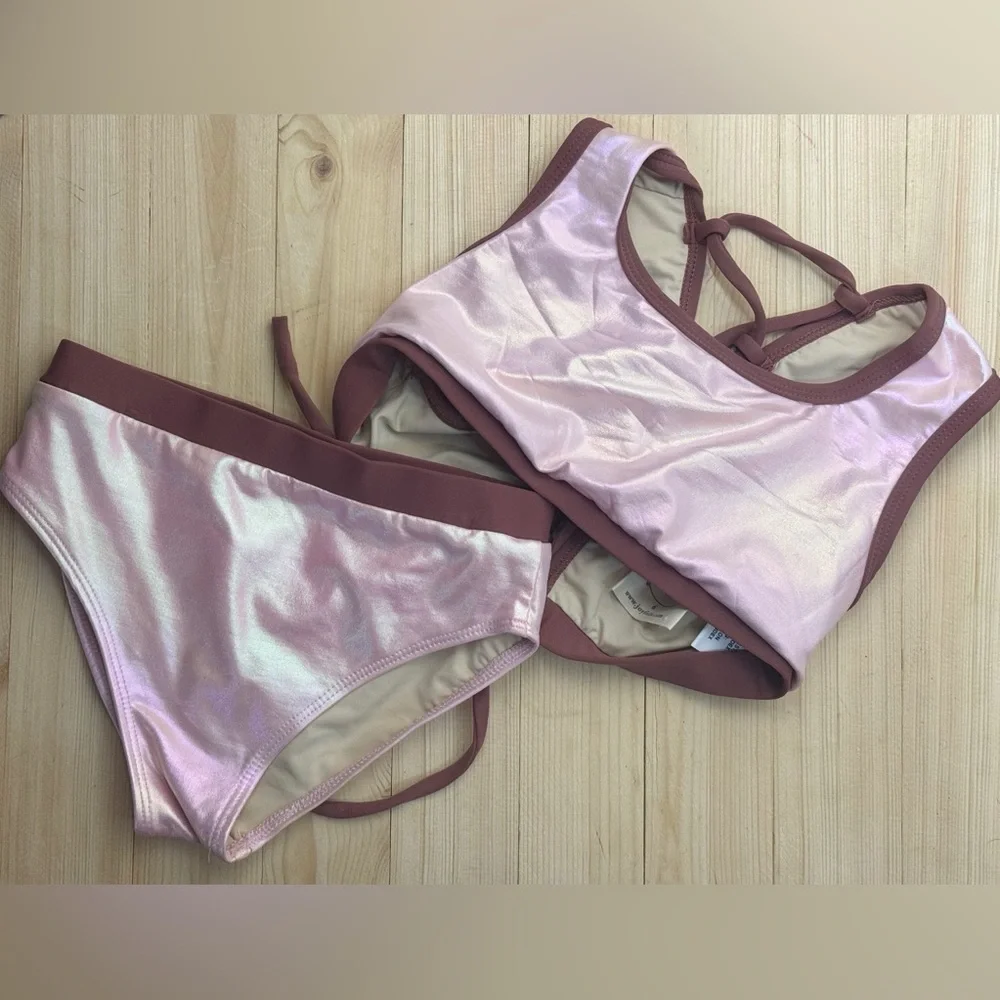 Joyfolie Mia Joy Metallic Pink Two Piece Swimsuit Girls Size 6 Bikini Set